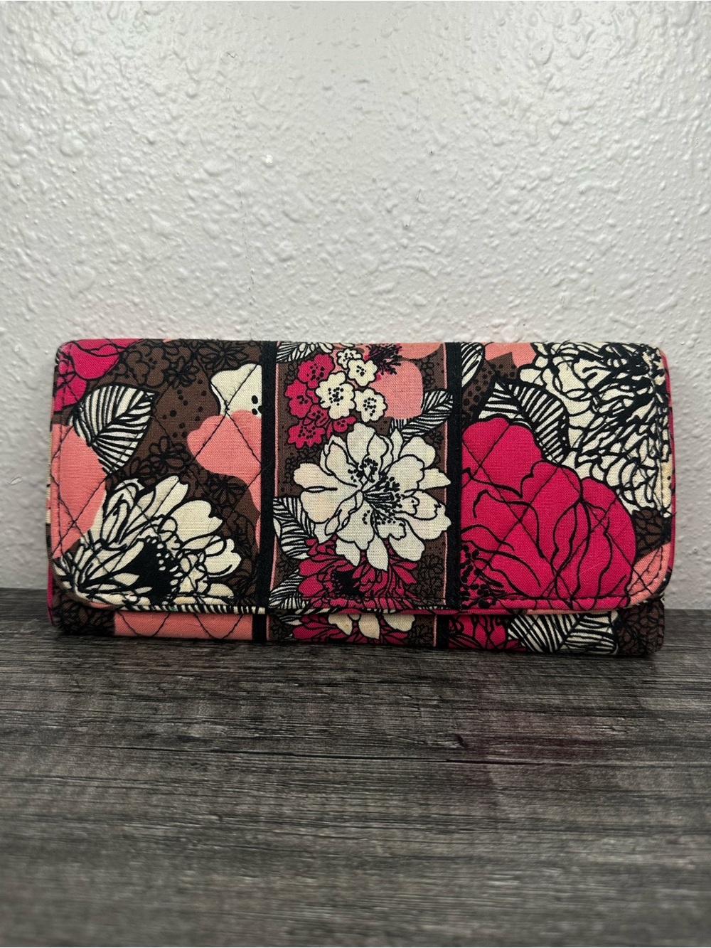 Vera Bradley Floral Quilted Wallet in Pink, Brown & Cream